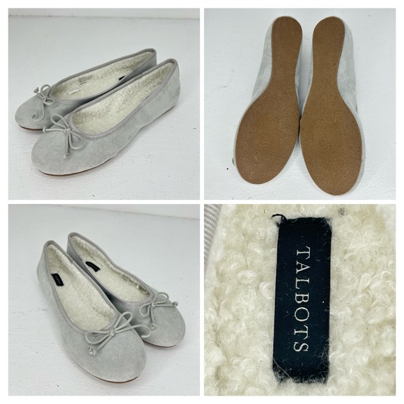 Talbots Blakely Cozy Sueded‎ Fabric Ballet Slippers Size 9 Gray Sherpa Lined - Picture 1 of 13